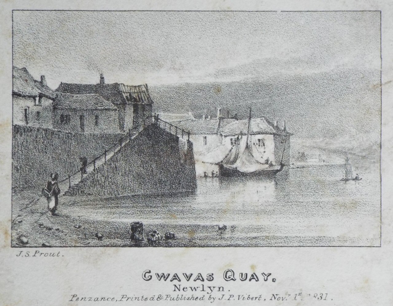 Lithograph - Gwavas Quay, Newlyn. - Prout